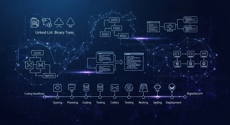 Diagram showing software development fundamentals including algorithms and architecture