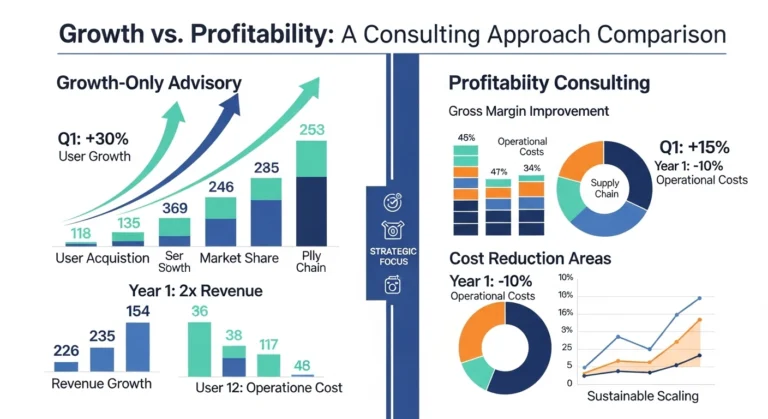 Comparison between profitability consulting and growth-only advisory strategies