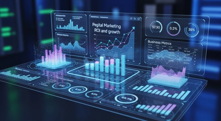 Performance marketing dashboard showing ROI and profitability metrics